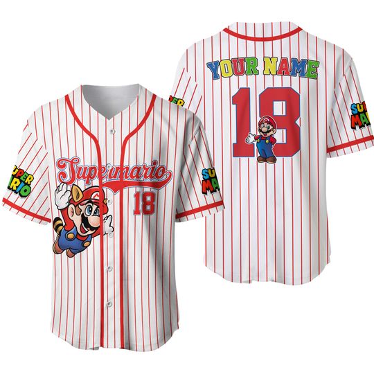 Personalized Super Mario Baseball Jersey, Super Mario Jersey, Mario Birthday Boy Gift, Mario Family Shirt