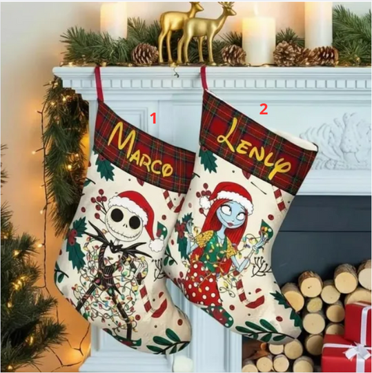 Personalized Nightmare Before Christmas Stocking, Jack and Sally Christmas Stockings With Name, Gothic Holiday Decor