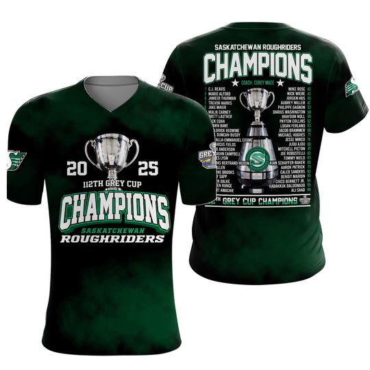 Saskatchewan Roughriders 2025 Grey Cup Champions 3D T-Shirt