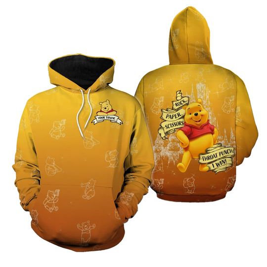Custom Pooh Hoodie And Leggings, Rock Paper Scissors Throat Punch I Win Shirt, Disney Castle Hoodie, Winnie Pooh Shirt, Cartoon Movie