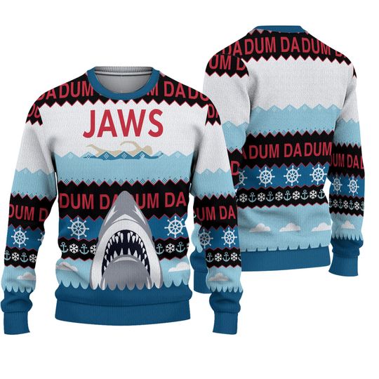 Christmas Jaws Ugly Sweater, Shark Movie Christmas Sweater, Xmas Sweater, Jaws Horror Halloween Sweater, Women Sweater, Sweater Men