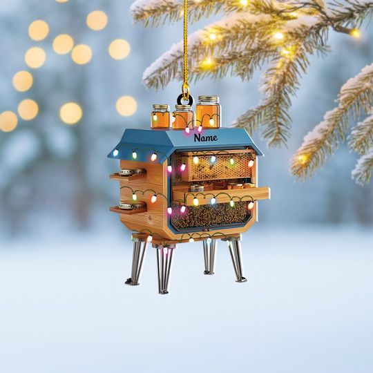 Personalized Beehive Box Christmas Ornament, Honey Bee Ornament, Honeycomb Ornament Decor, Beekeeper Ornament, Honeybee Lovers Gift