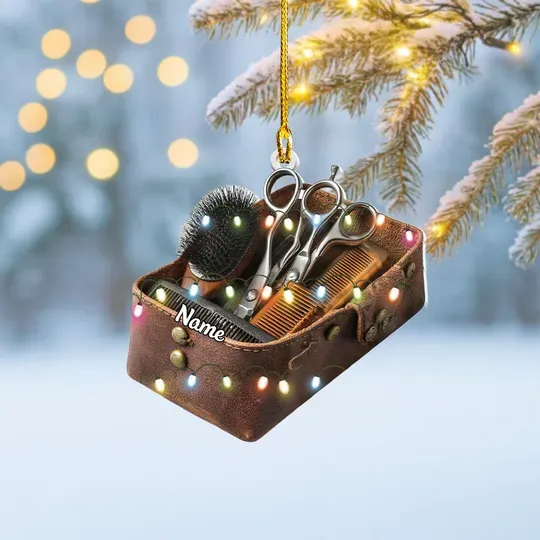 Personalized Barbers Toolkit Christmas Ornament, Hair Tools Kit Ornament, Hair Salon Ornament, Hairstylist Lovers Ornament