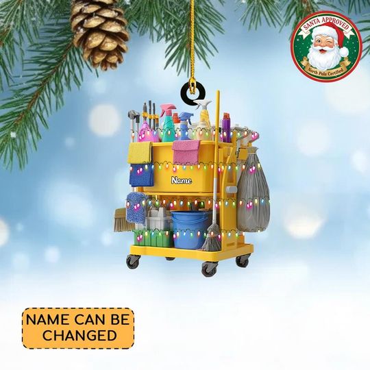 Discover Personalized Cleaning Cart Christmas Ornament, Cleaning Trolley Cart Ornament, Housekeeping Ornament, Cleaning Supplies Ornament NN1-1017