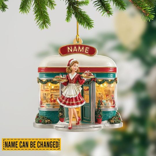 Discover Personalized Restaurant Christmas Ornament, Restaurant Waitress Ornament, Food Server Ornament, Restaurant Decor, Server Gift TD-0904-8HAY