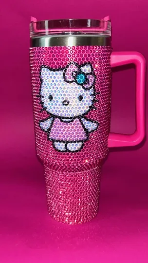 Hello Kitt Tumbler 40oz, Pink Cat Bling Tumbler For Her
