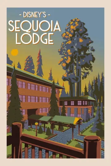 Disneyland Paris Hotel Sequoia Lodge Poster A4 Vintage Style Vertical Print