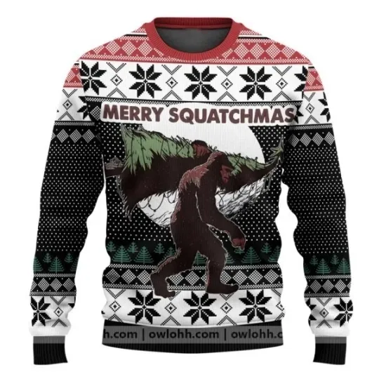 Merry Squatchmas Bigfoot Christmas Sweater Funny Ugly Xmas Holiday Jumper