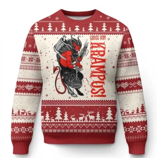 Krampus Ugly Christmas Sweater, Gothic Holiday Pullover