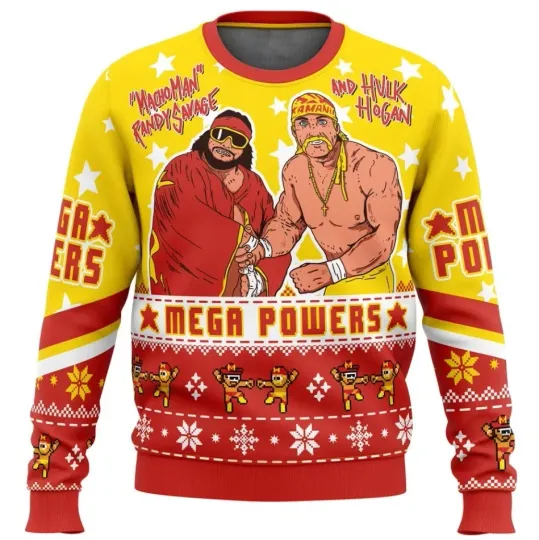 Discover Wrestling Entertainment Mega Powers Ugly Christmas Sweater Men’s Holiday Pullover Randy Savage Hogan