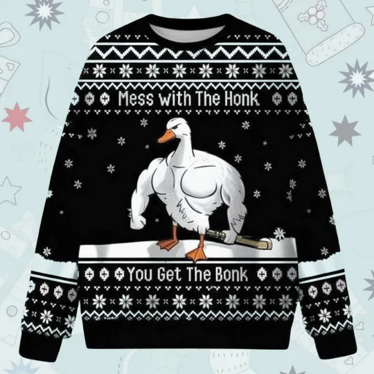 Discover Funny Goose Ugly Christmas Sweater – “MWTH Get The Bonk” Pullover