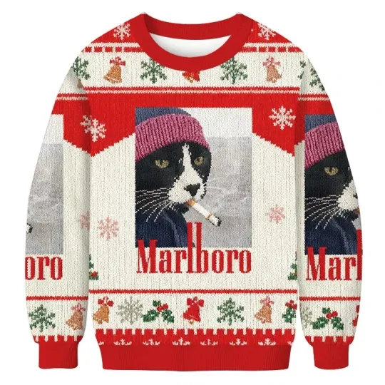 Discover Marlboro Smoking Cat Meme Funny Christmas Ugly Sweater, Christmas S-5XL