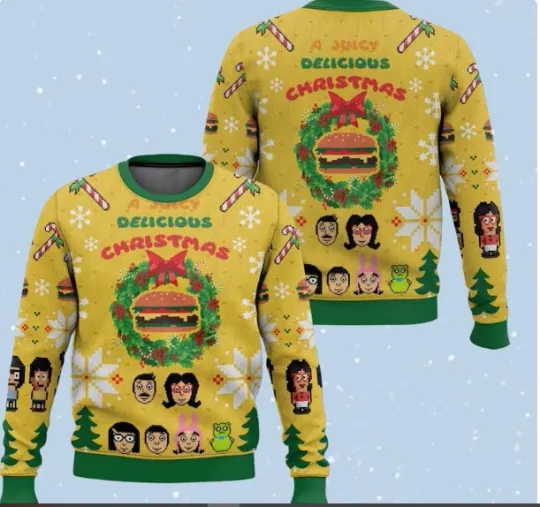Discover Bobs Burgers Family Ugly Christmas Sweater, Funny Burgers Xmas Sweater, Meme Bob
