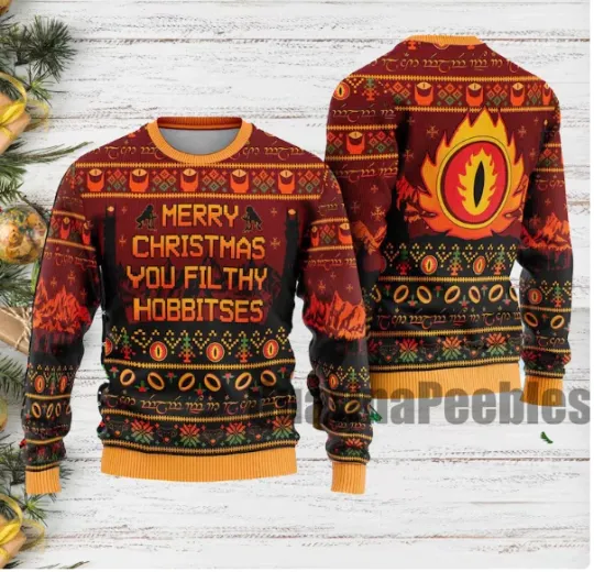 Discover Merry Christmas You Filthy Hobbitses Ugly Christmas Sweater, Lord of the Rings U