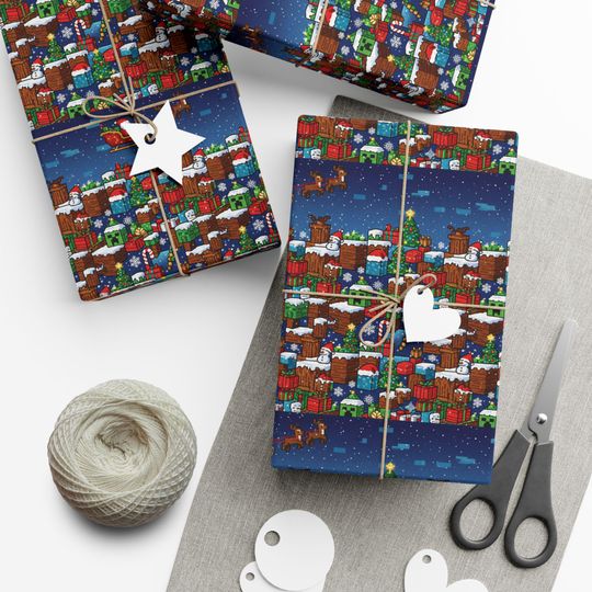 Minecraft Christmas  Gift Wrap, Christmas Wrapping Paper | Festive Santa Sack Pattern