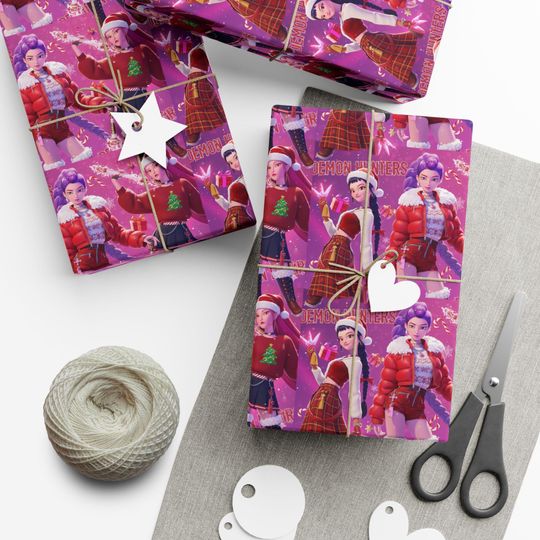 K-POP Demon Hunters Gift Wrap, Holiday Wrapping Paper | Pink Christmas Wrap