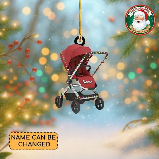 Personalized Baby Stroller Christmas Ornament, Newborn Baby Ornament Gift, Baby Reveal Ornament, Baby Announcement Ornament Gift