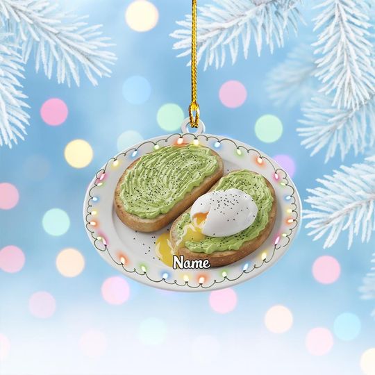 Personalized Bread Avocado Christmas Ornament, Food Cuisine Ornament, Cooking Ornament Xmas Gift, Kitchen Ornament Holiday Decor