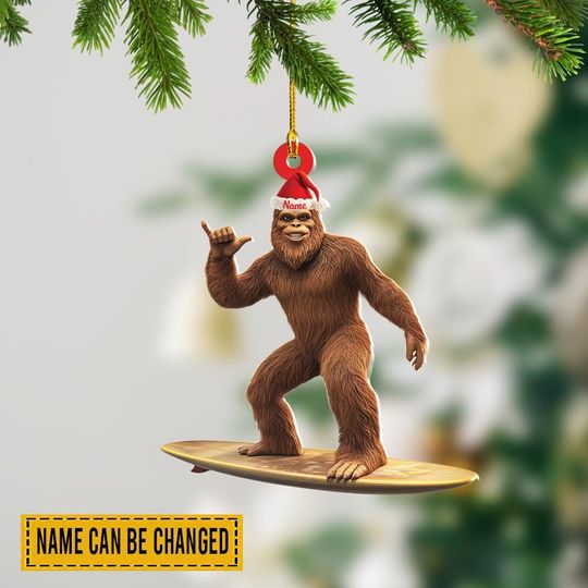 Discover Personalized Bigfoot Surfboard Christmas Ornament, Sasquatch Surfing Ornament, Surfer Ornament Gift, Surf Lovers Ornament Decor