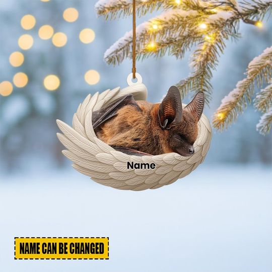 Discover Personalized Bat Sleeping Angel Wings Ornament, Bat Christmas Ornament Decor, Bat Xmas Gift