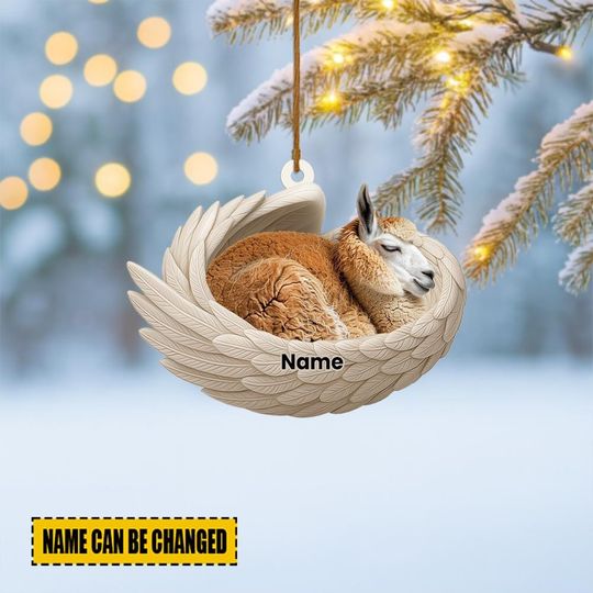 Discover Personalized Llama Sleeping Angel Wings Ornament, Llama Christmas Ornament Decor, Llama Xmas Gift