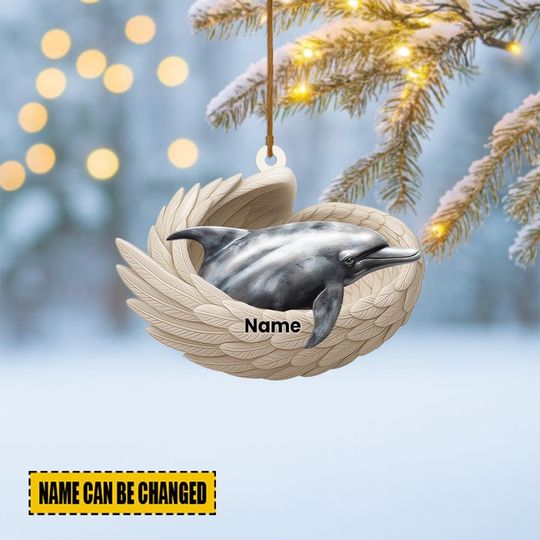 Personalized Dolphin Sleeping Angel Wings Ornament, Dolphin Christmas Ornament Decor, Dolphin Xmas Gift
