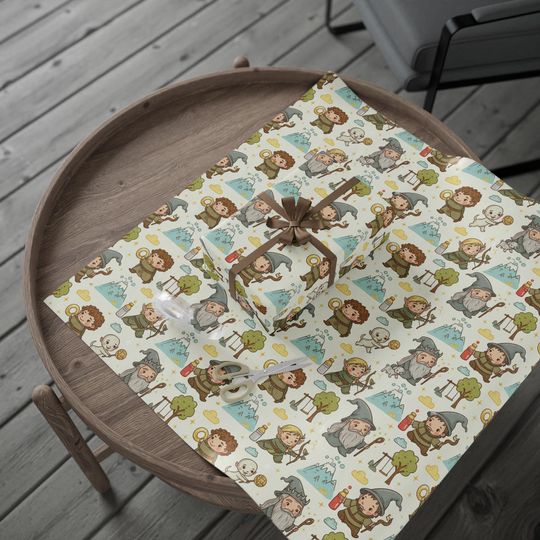 Lord of the Ring Baby Wrapping Paper  Adorable Hobbit Wizard Nursery Gift Wrap Fantasy Baby Shower Gift Cute Baby Gandalf Frodo Pattern