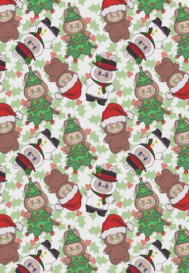 Cute Monsters Christmas Wrapping Paper - Cute Character Wrap - Labubu Wrap