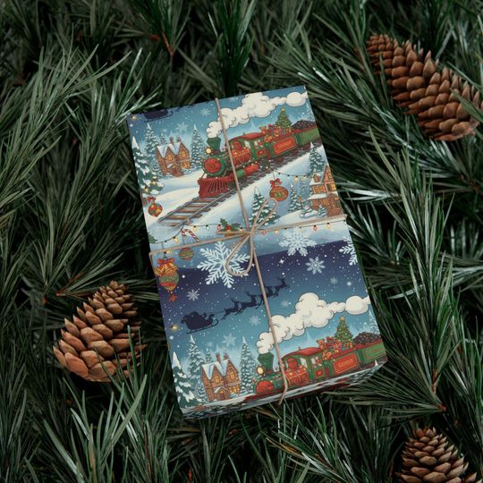 Discover Vintage Christmas Train Gift Wrap Paper | Holiday Wrapping Paper, Snowy Village Pattern