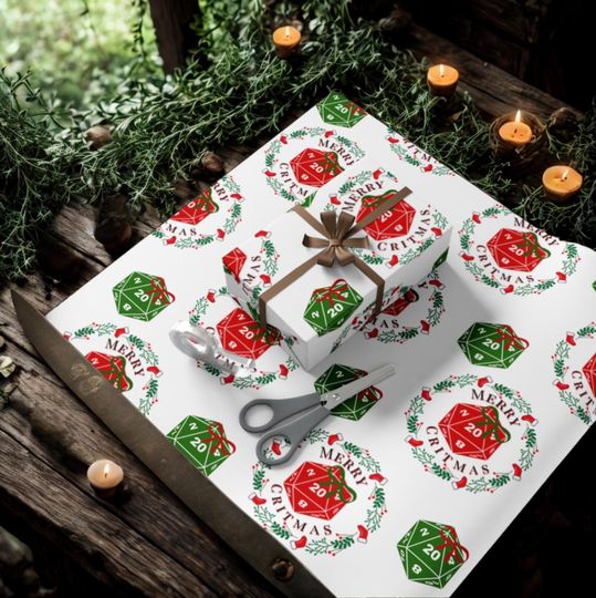 Discover Wrapping Papers, Merry Critmas Christmas DND Gaming Gift Wrap, Holiday Gift Packaging, Xmas Party Supplies, Festive Wrapping Sheets, Dungeon