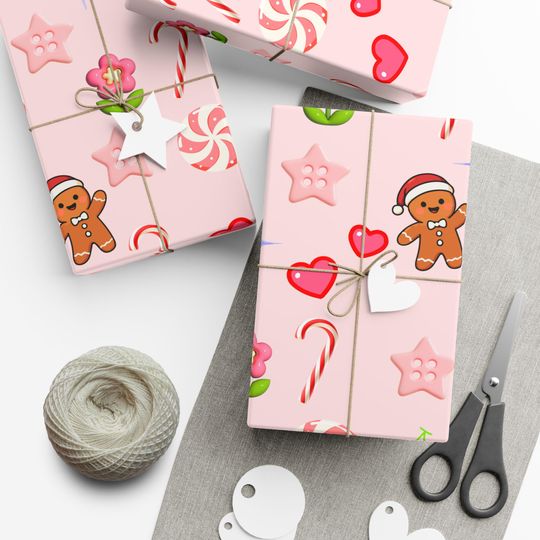 Discover Pink Gingerbread Candy Pattern Gift Wrap Papers | Pink Holiday Wrapping Paper