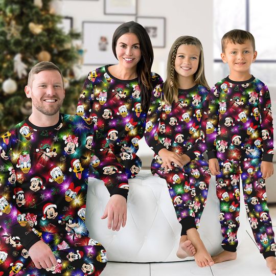 Discover Neon Mickey And Friends Christmas Matching Pajama, Mickey's Very Merry Christmas Party Shirt, Mickey Candy Xmas Holiday Tee, Xmas Gift