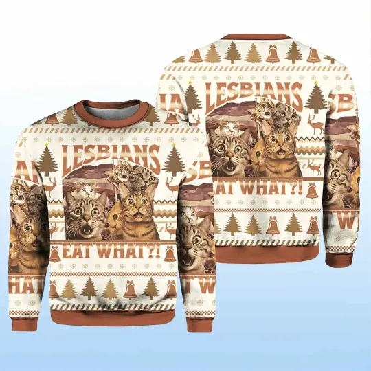 2025 Christmas Cat Lesbians Eat What Ugly Sweater