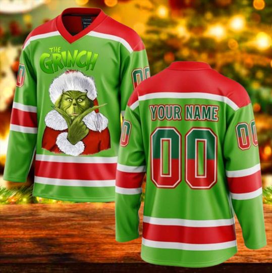 Discover Personalized Christmas Funny Character Hockey Jersey for Men