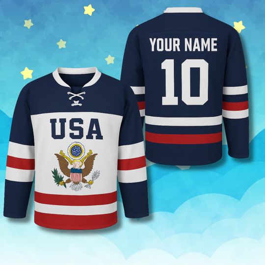 Custom USA Hockey Jersey with Great Seal, Personalized Name & Number, Lace-Up V-Neck