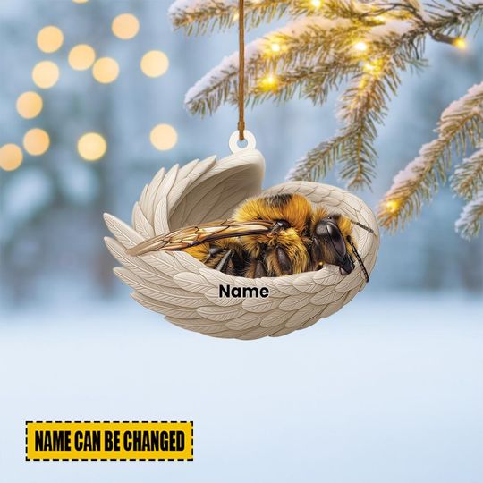 Discover Personalized Bee Sleeping Angel Wings Ornament, Bee Hive Christmas Ornament Decor, Bee Car Ornament, Bee Xmas Gift ID-1031-OBBR