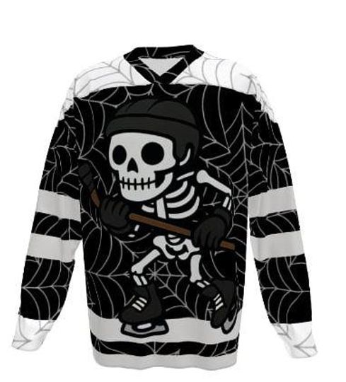 Discover Skeleton Hockey Jersey - Gothic Web Pattern, Halloween Sports Apparel