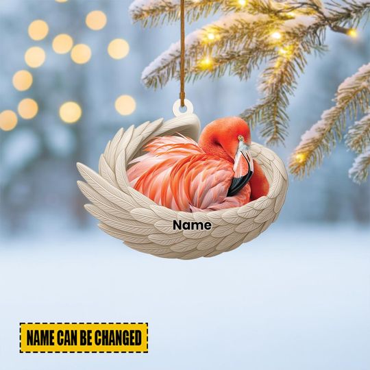 Discover Personalized Flamingo Sleeping Angel Wings Ornament,Flamingo Christmas Ornament Decor,Flamingo Car Ornament, Flamingo Xmas Gift ID-1031-FFCH