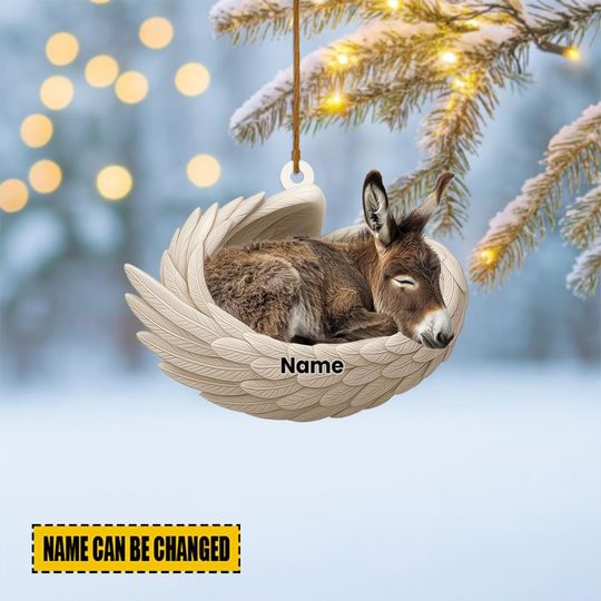 Discover Personalized Donkey Sleeping Angel Wings Ornament, Donkey Christmas Ornament Decor, Donkey Car Ornament, Donkey Xmas Gift ID-1031-BTJ0