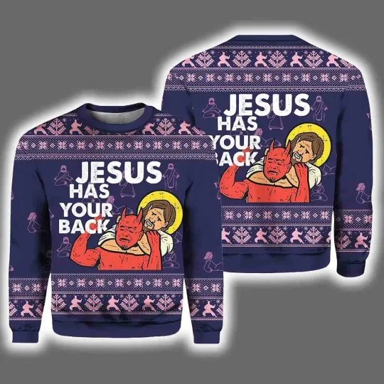 Discover 2025 Jesus Has Your Back Ugly Christmas Sweater