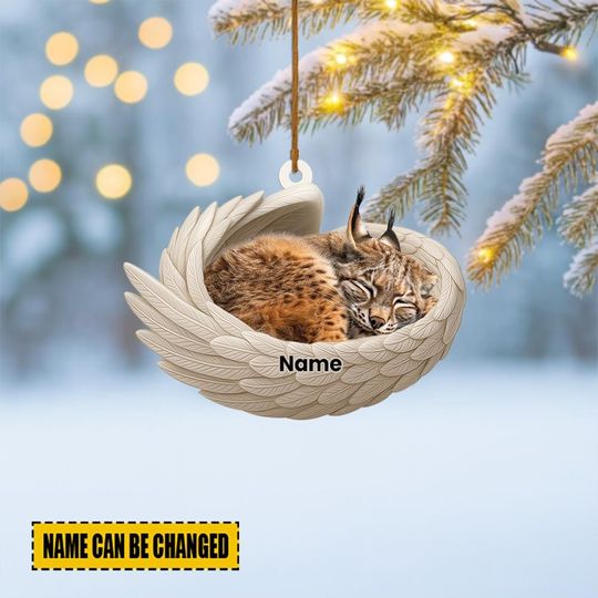 Discover Personalized Lynx Cat Sleeping Angel Wings Ornament, Lynx Cat Christmas Ornament Decor, Lynx Cat Car Ornament, Cat Xmas Gift ID-1031-BNFT