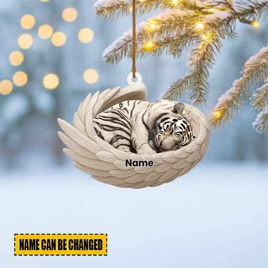 Discover Personalized White Tiger Sleeping Angel Wings Ornament, Tiger Christmas Ornament Decor, Tiger Car Ornament, Jaguar Tiger Gift ID-1031-7AJ7