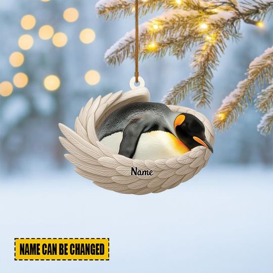 Discover Personalized Penguin Sleeping Angel Wings Ornament, Penguin Christmas Ornament Decor, Penguin Car Ornament, Penguin Xmas Gift ID-1031-QUHV