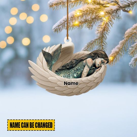 Discover Personalized Mermaid Sleeping Angel Wings Ornament, Mermaid Christmas Ornament Decor, Mermaid Car Ornament, Mermaid Xmas Gift ID-1031-UL1A