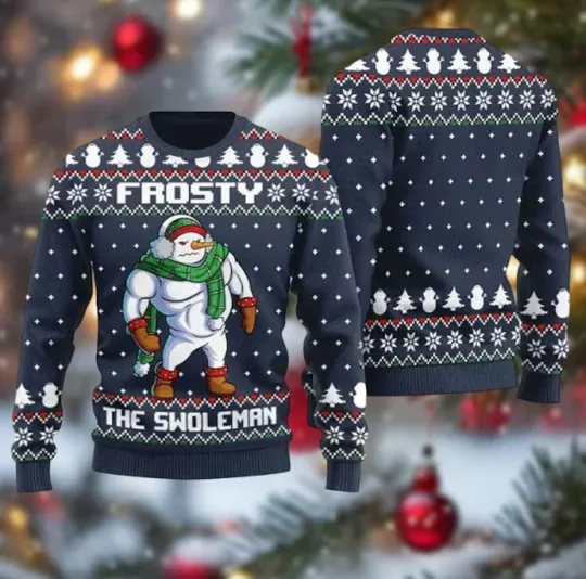 Discover Frosty The Swoleman Ugly Christmas Sweater Funny Holiday Gym Snowman Jumper