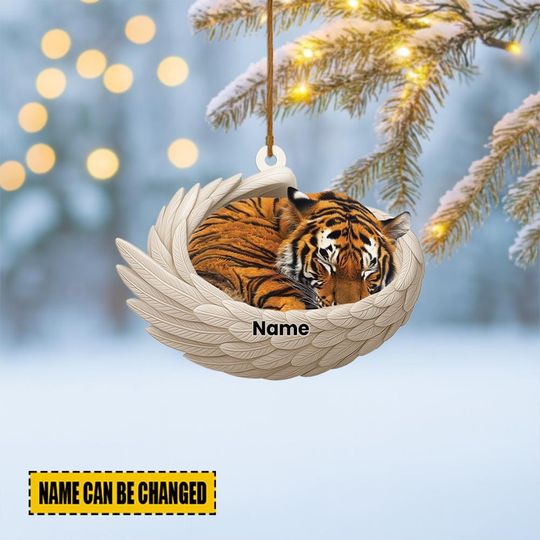 Personalized Tiger Sleeping Angel Wings Ornament, Tiger Christmas Ornament Decor, Tiger Xmas Gift