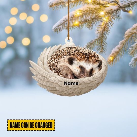 Discover Personalized Hedgehog Sleeping Angel Wings Ornament, Hedgehog Christmas Ornament Decor, Hedgehog Car Ornament, Pet Xmas Gift ID-1031-OYRP
