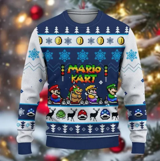 Discover Retro Pixel Racing Parody Ugly Christmas Sweater – Gamer Holiday Jumper