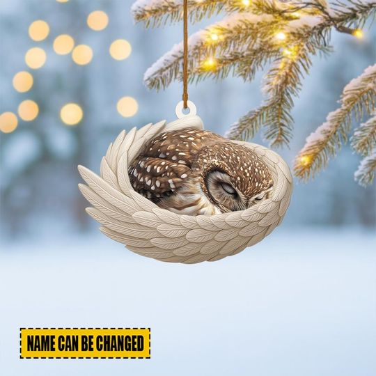 Discover Personalized Owl Sleeping Angel Wings Ornament, Owl Christmas Ornament Decor, Owl Car Ornament, Owl Xmas Gift ID-1031-WC7Q