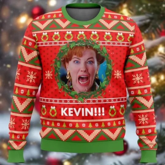 Discover Funny Screaming Mom Parody KEVIN Ugly Christmas Sweater Red Holiday Jumper